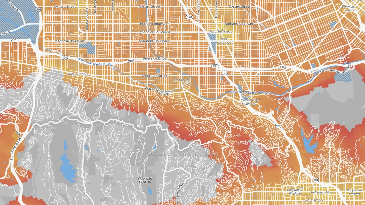 Transit Grade map of Beverly Glen, Studio City, CA