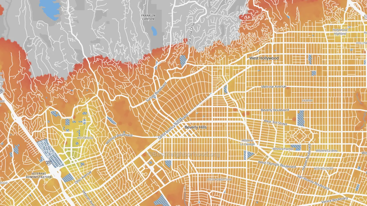 Transit Grade map of Beverly Hills, CA