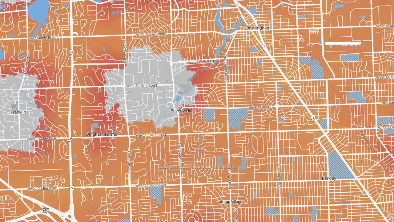 Transit Grade map of Beverly Hills, MI