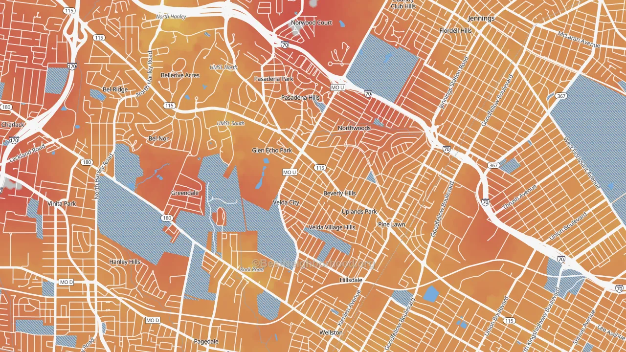 Transit Grade map of Beverly Hills, MO