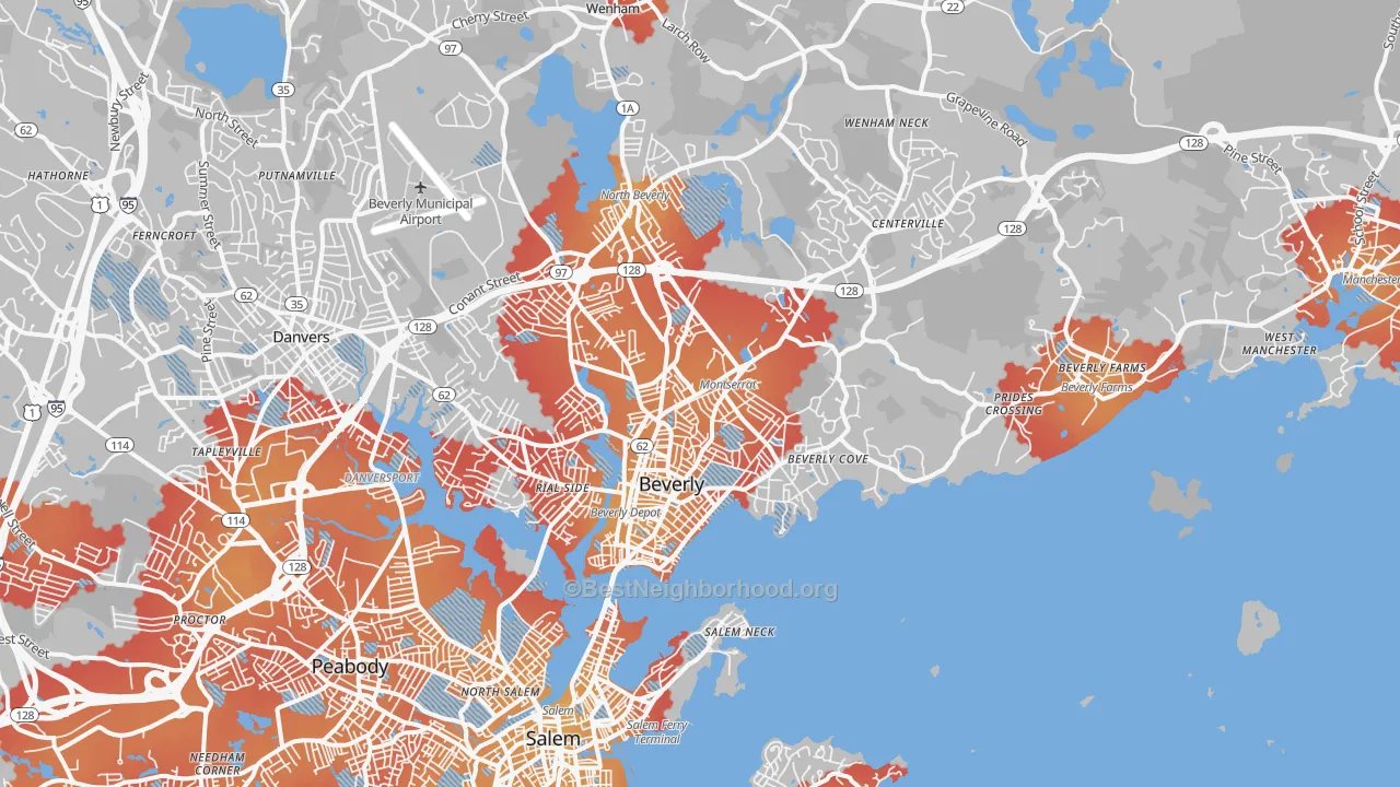 Transit Grade map of Beverly, MA