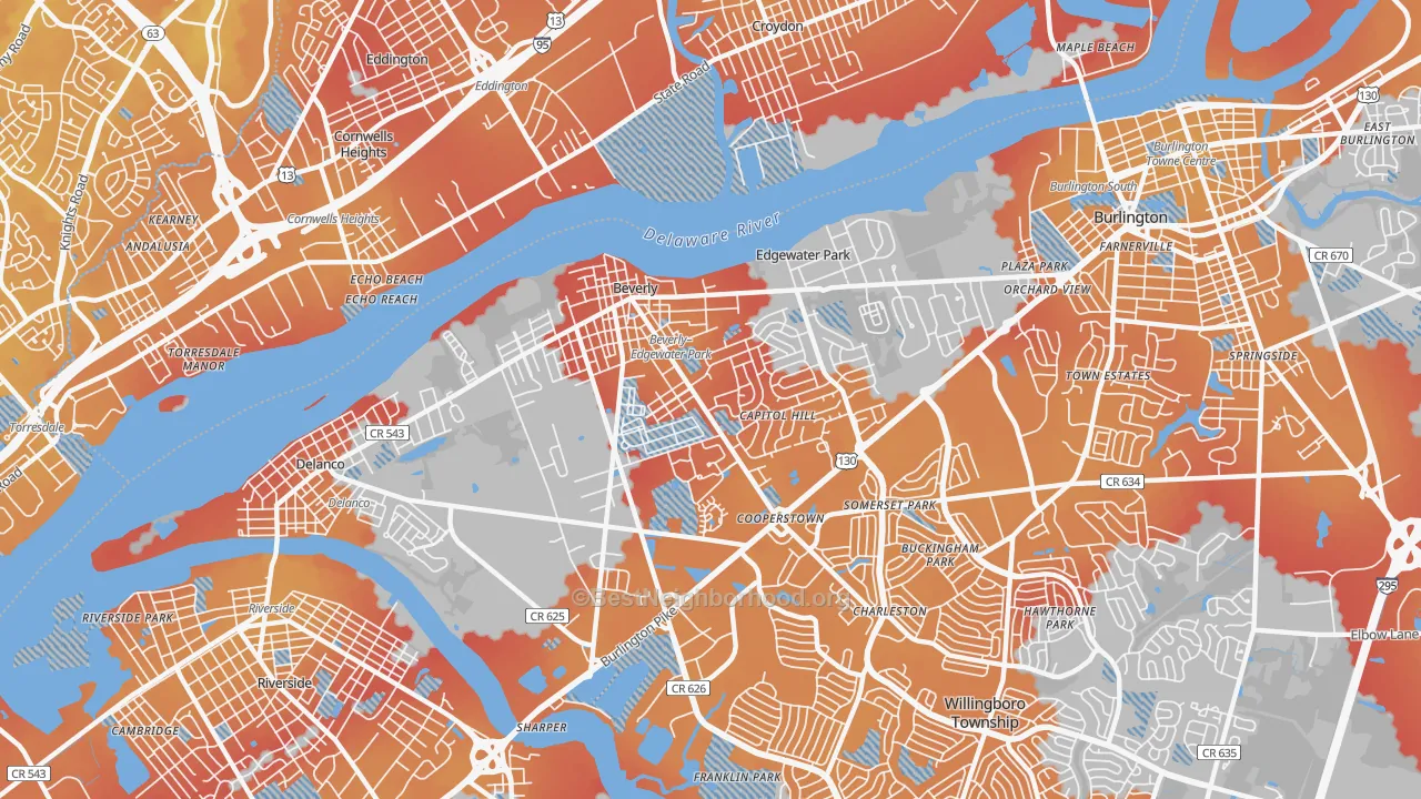 Transit Grade map of Beverly, NJ