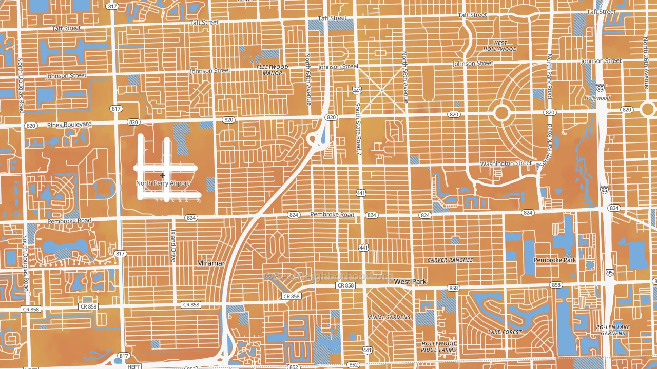 Transit Grade map of Beverly Park, Hollywood, FL