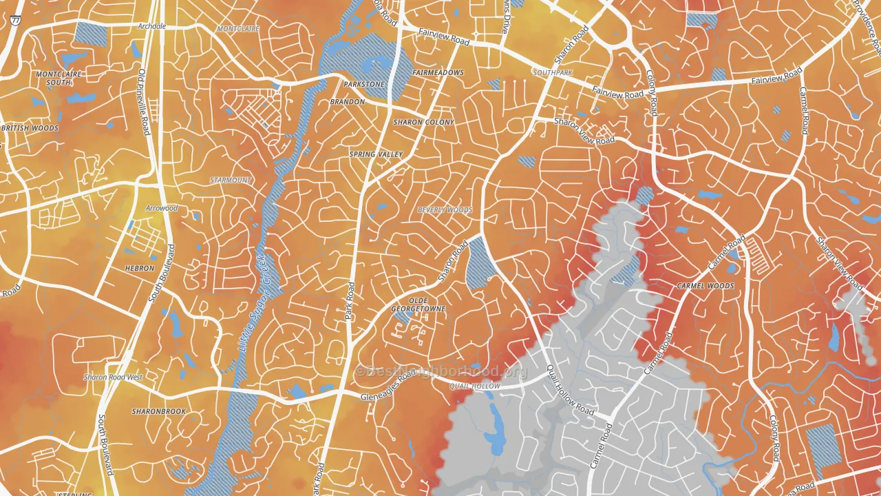 Transit Grade map of Beverly Woods, Charlotte, NC