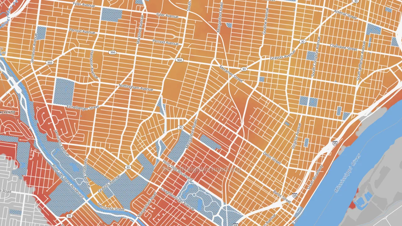 Transit Grade map of Bevo Mill, St. Louis, MO