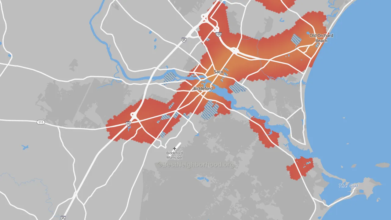Transit Grade map of Biddeford, ME