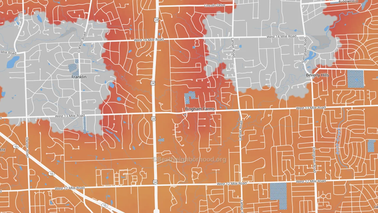 Transit Grade map of Bingham Farms, MI