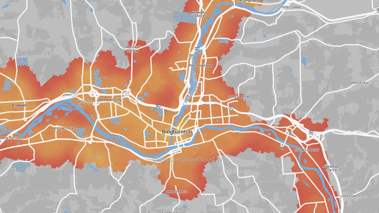 Transit Grade map of Binghamton, NY