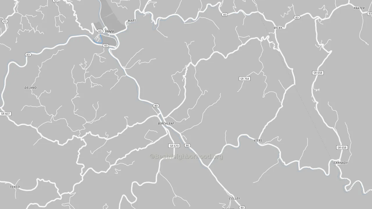 Transit Grade map of Birchleaf, VA