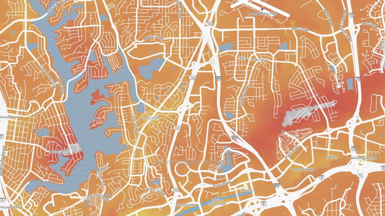 Transit Grade map of Bird Land, San Diego, CA