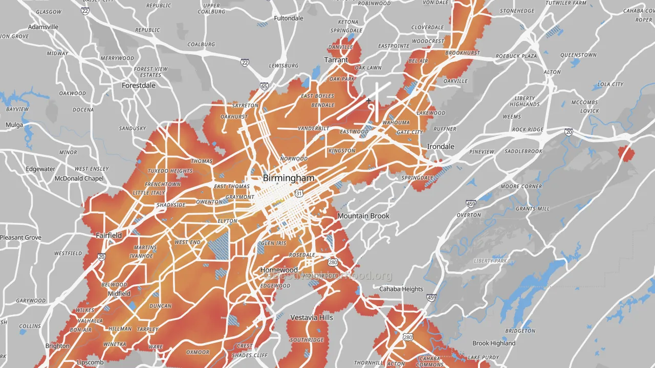 Transit Grade map of Birmingham, AL