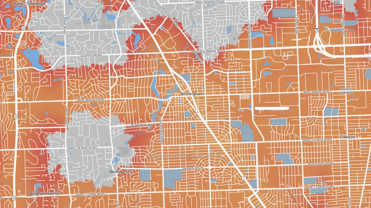 Transit Grade map of Birmingham, MI