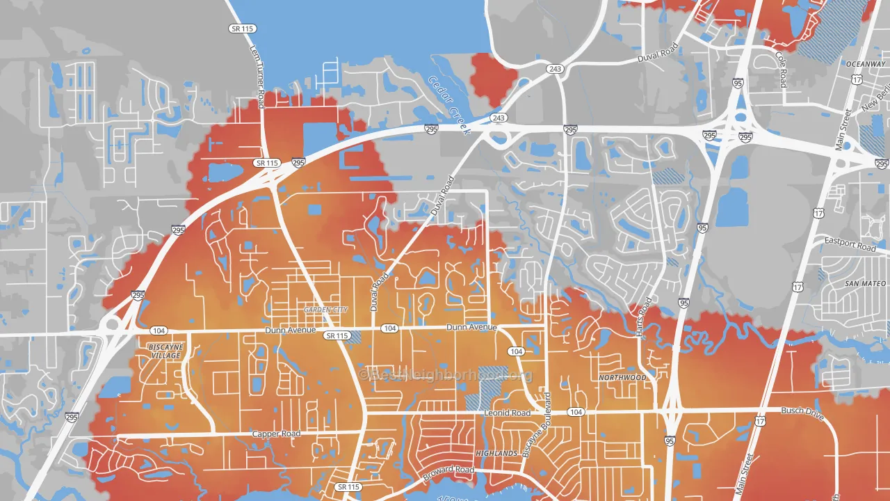 Transit Grade map of Biscayne, Jacksonville, FL