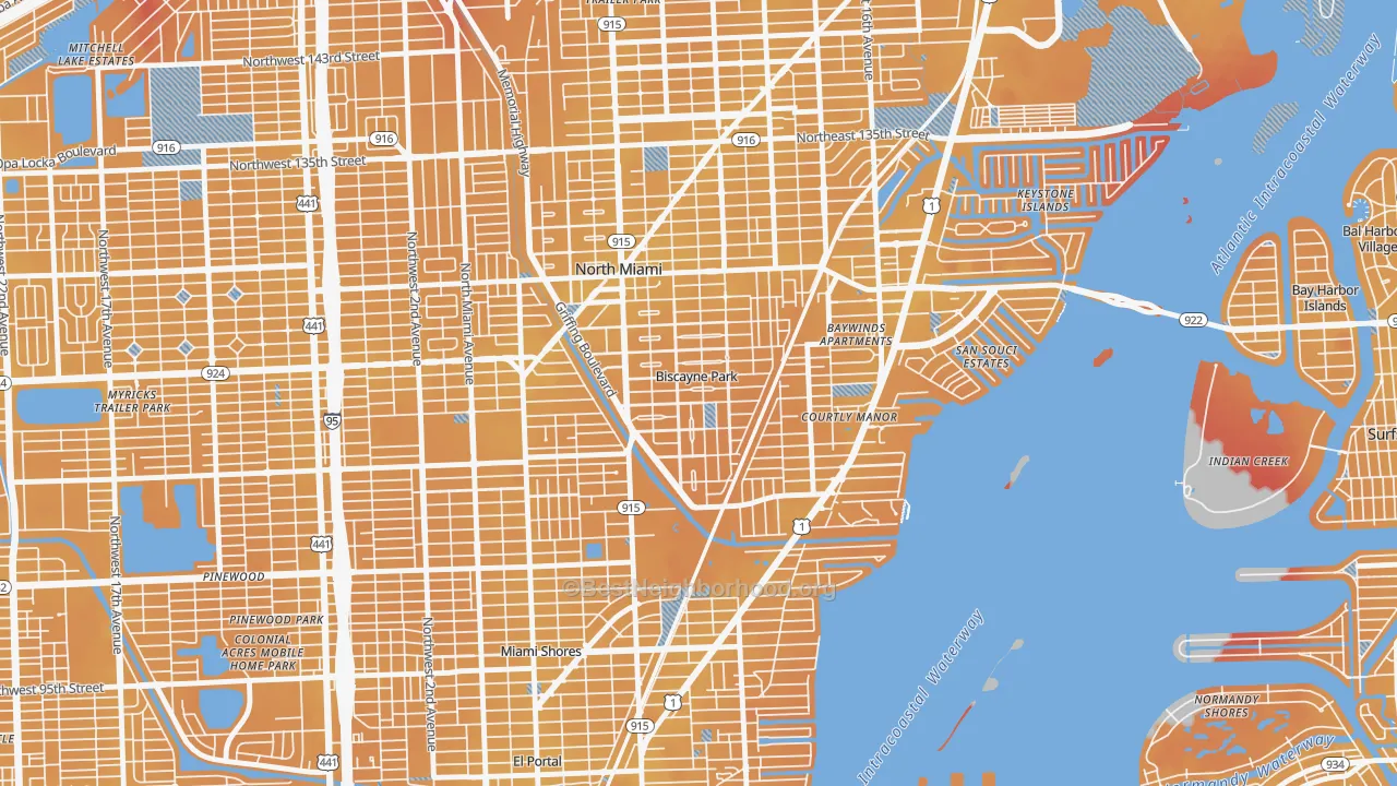 Transit Grade map of Biscayne Park, FL