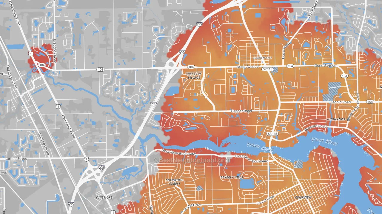 Transit Grade map of Biscayne Terrace, Jacksonville, FL