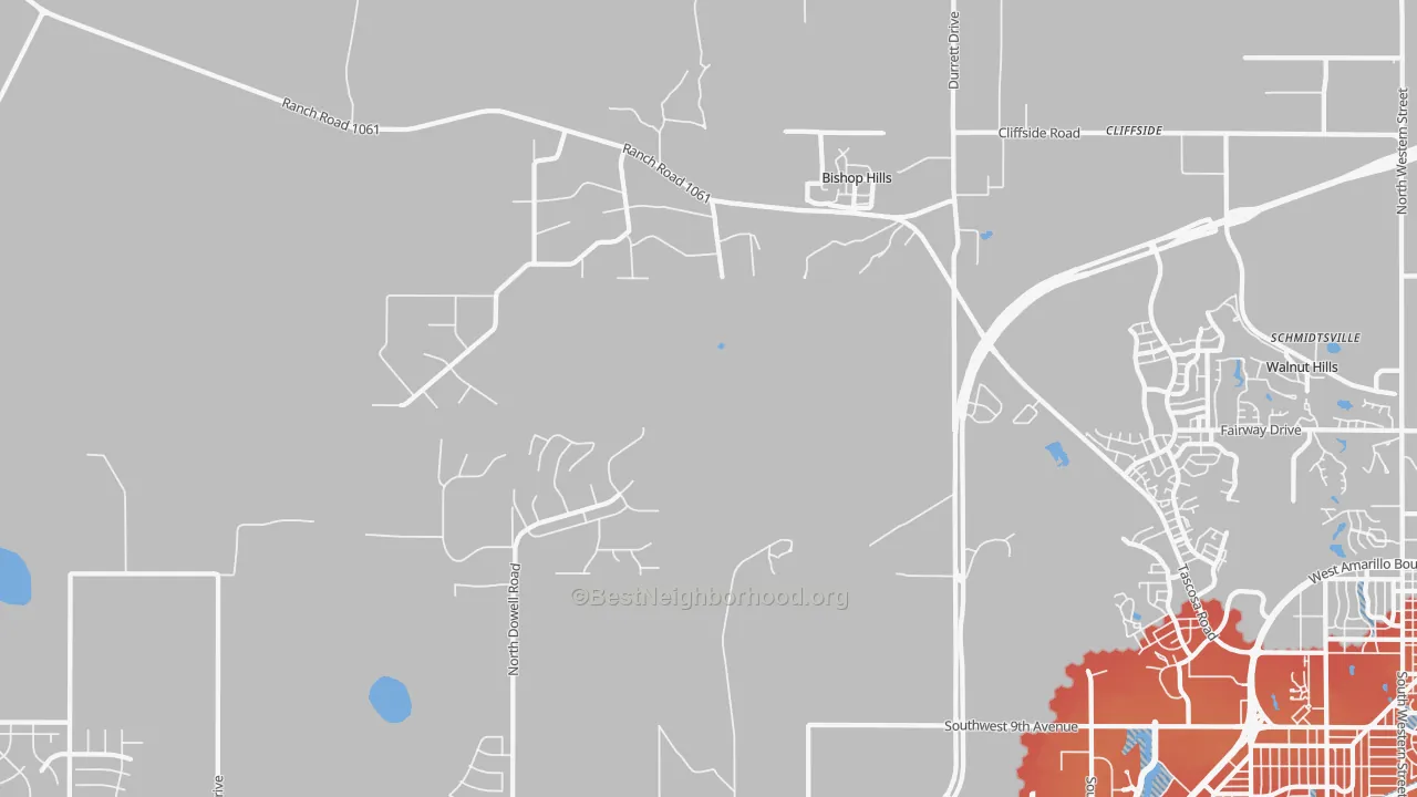 Transit Grade map of Bishop Hills, TX