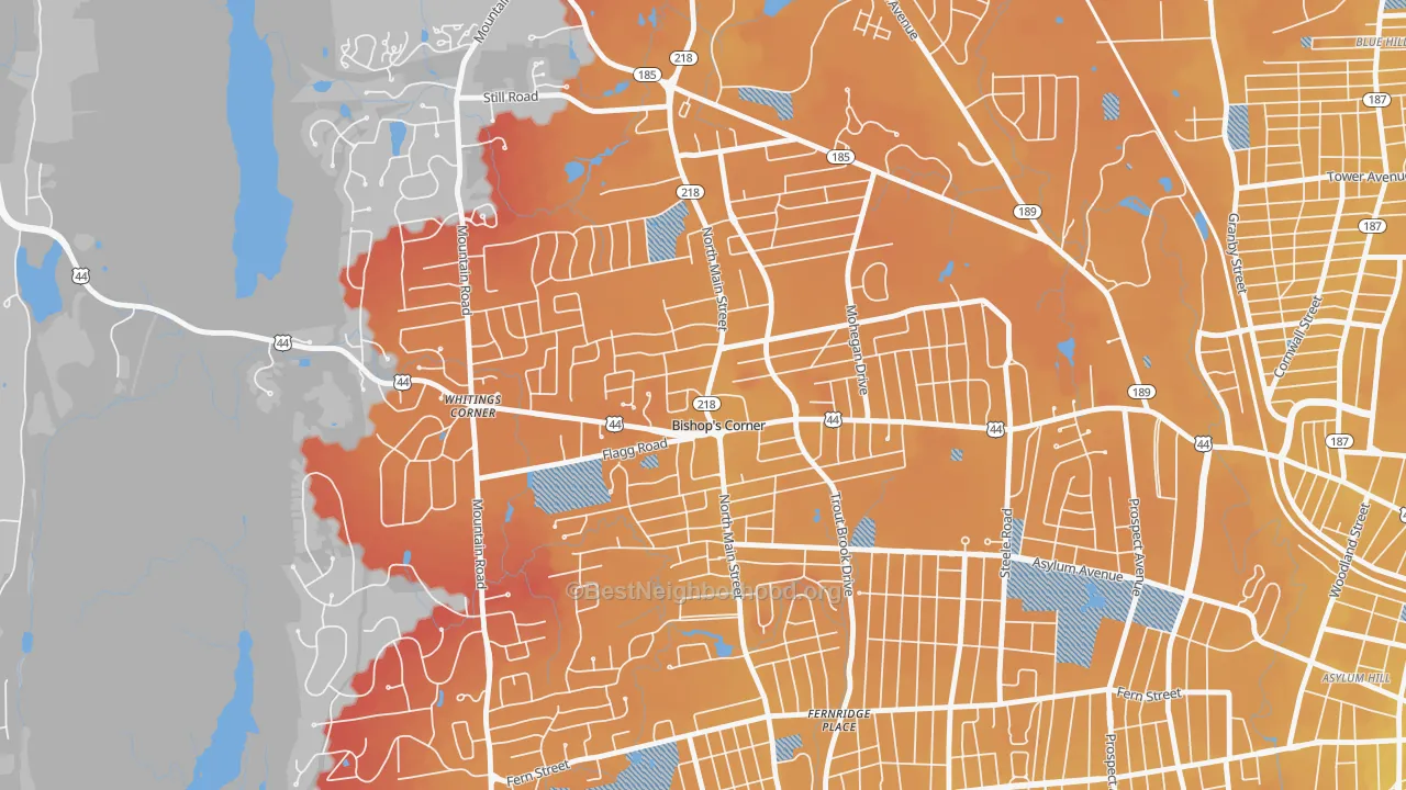 Transit Grade map of Bishops Corner, West Hartford, CT