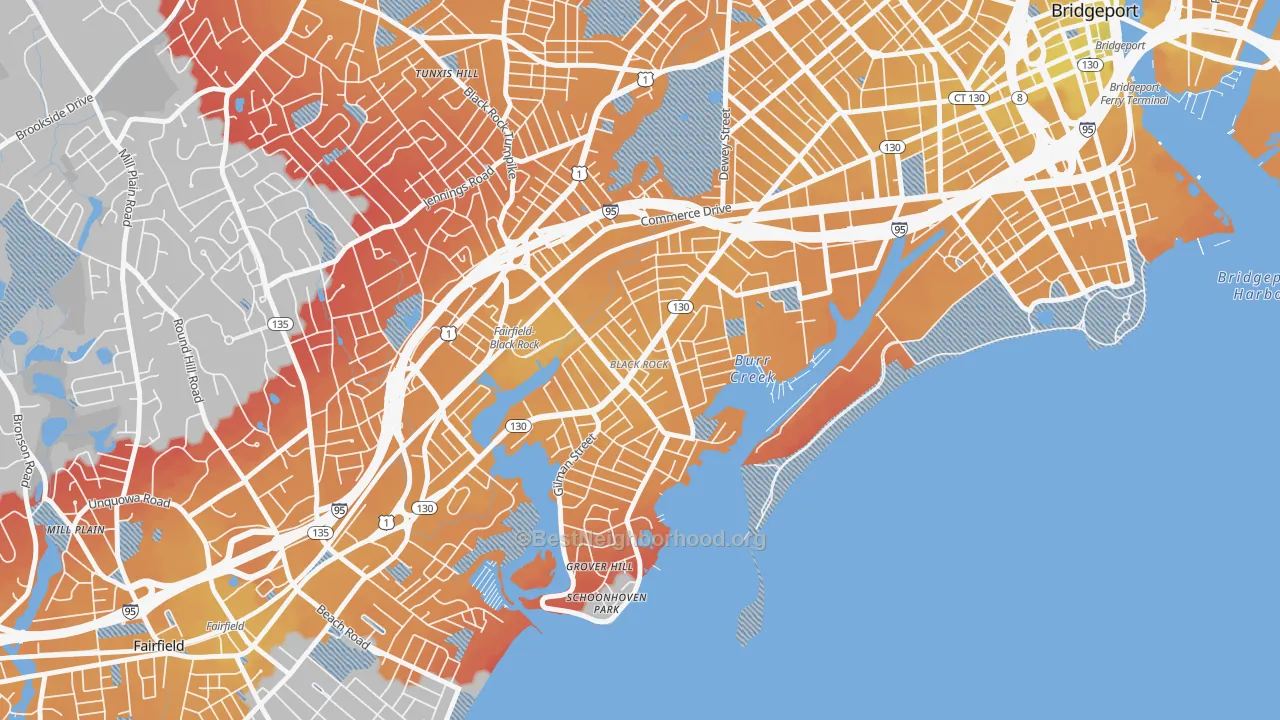 Transit Grade map of Black Rock, Bridgeport, CT