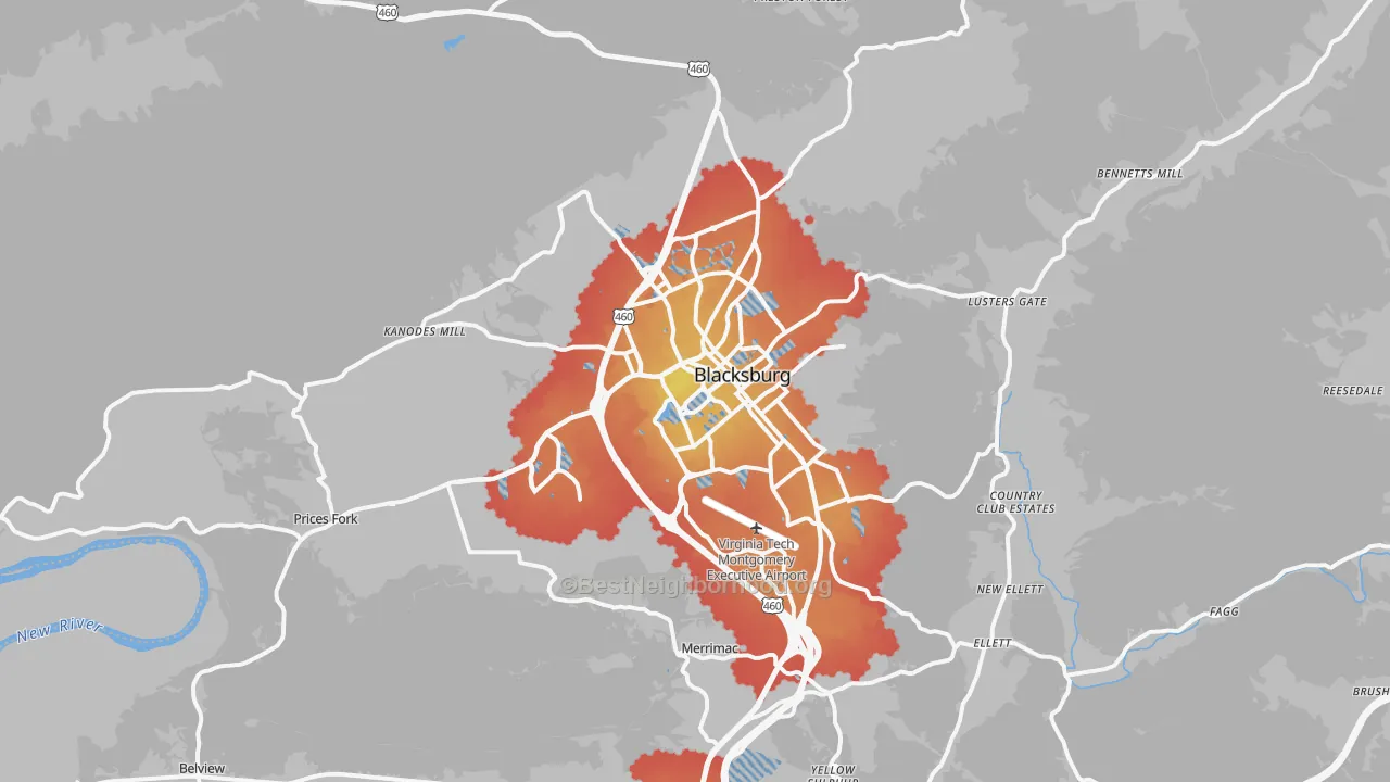 Transit Grade map of Blacksburg, VA