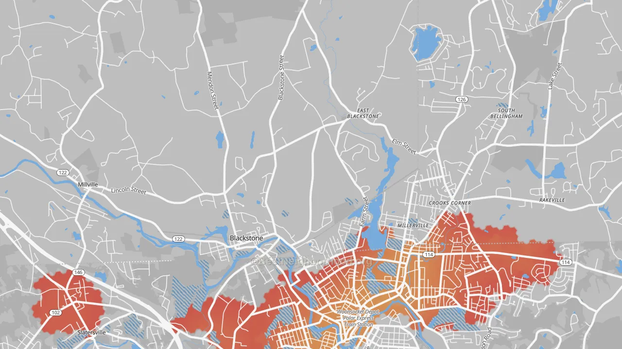 Transit Grade map of Blackstone, MA