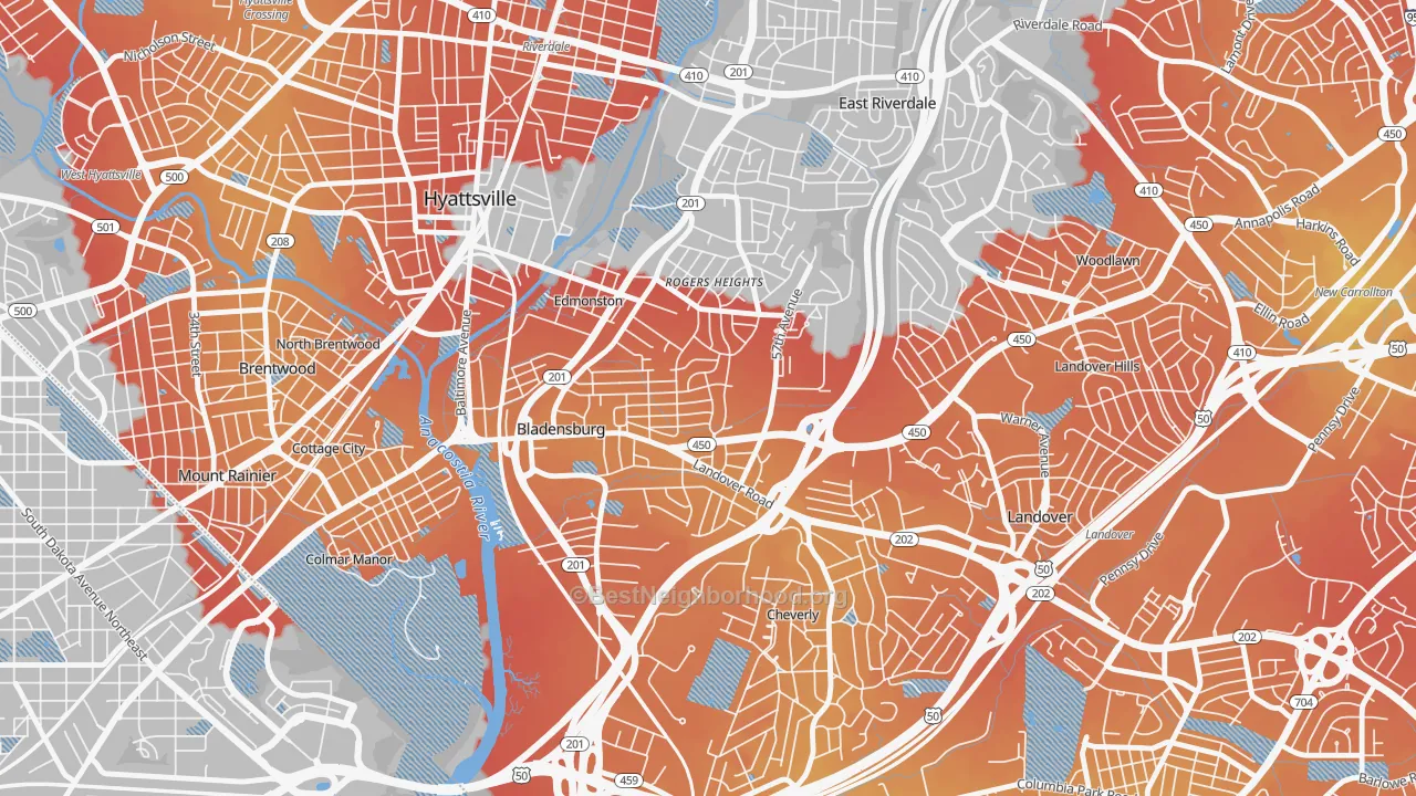 Transit Grade map of Bladensburg, MD