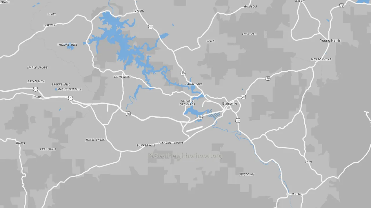 Transit Grade map of Blairsville, GA