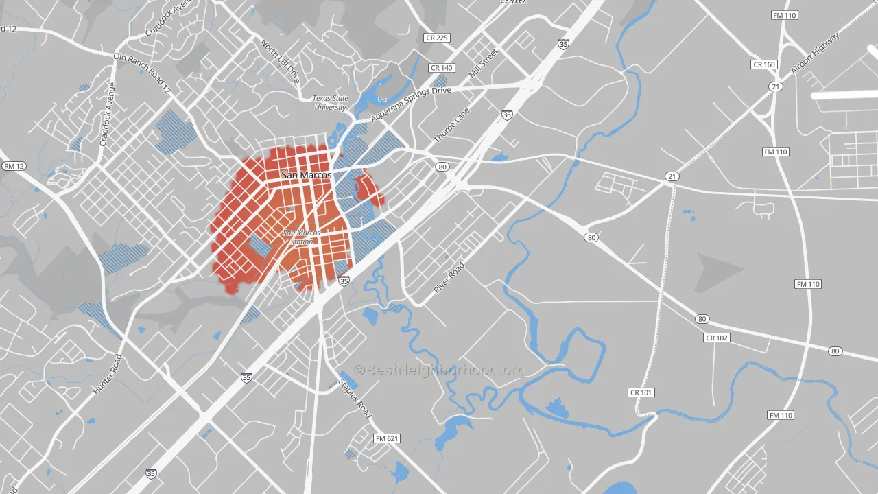 Transit Grade map of Blanco Gardens, San Marcos, TX