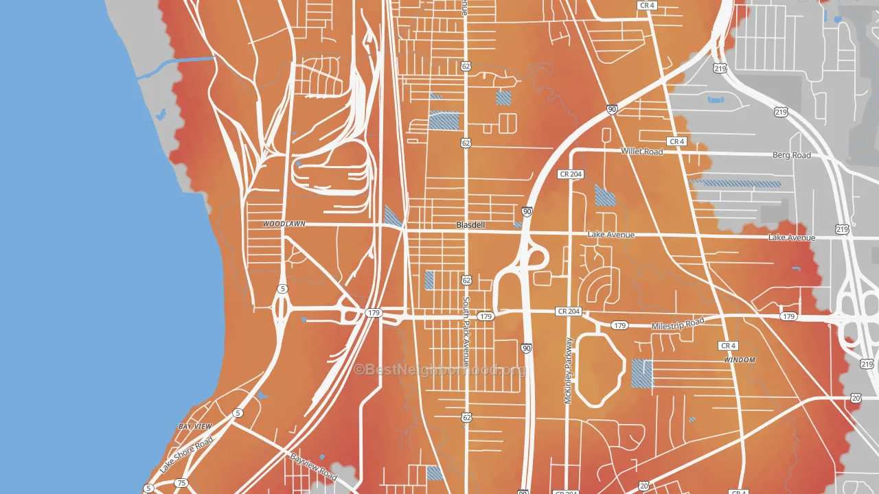 Transit Grade map of Blasdell, NY