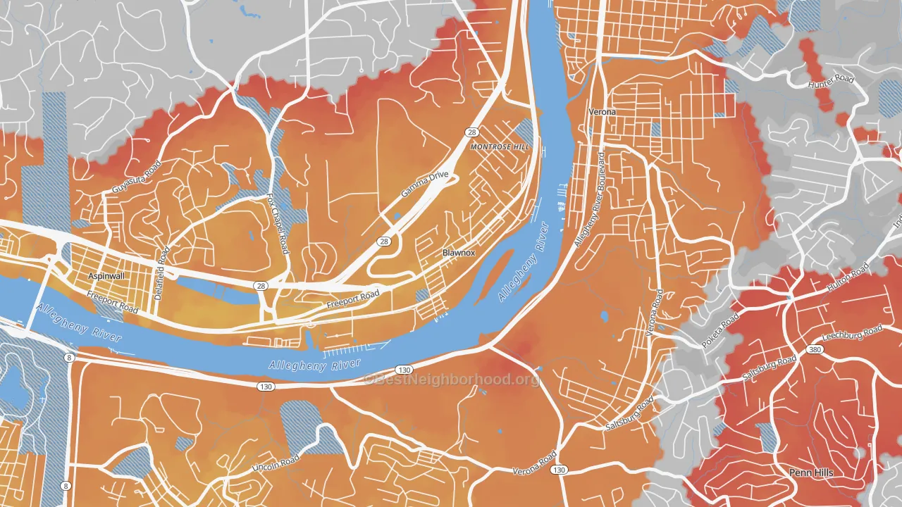 Transit Grade map of Blawnox, PA