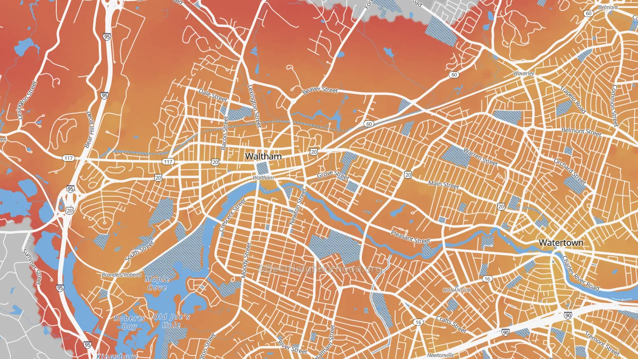Transit Grade map of Bleachery, Waltham, MA