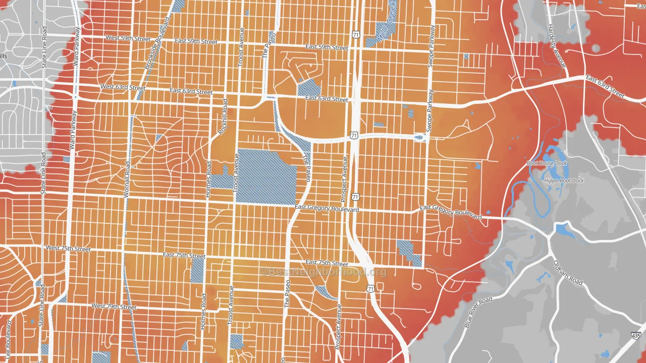 Transit Grade map of Blenheim Square, Kansas City, MO