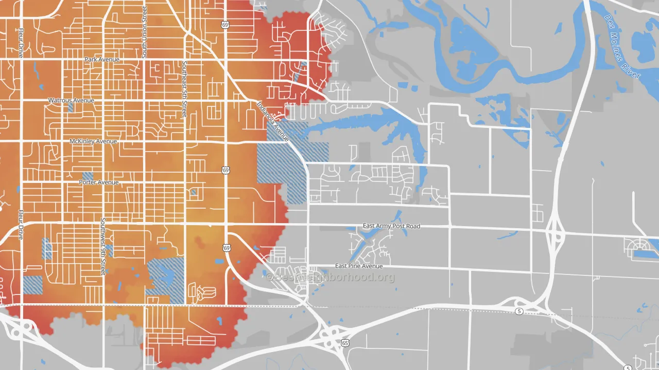 Transit Grade map of Bloomfield-Allen, Des Moines, IA