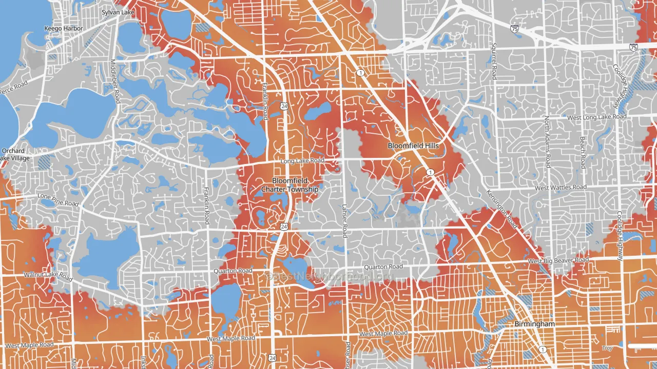 Transit Grade map of Bloomfield Hills, MI