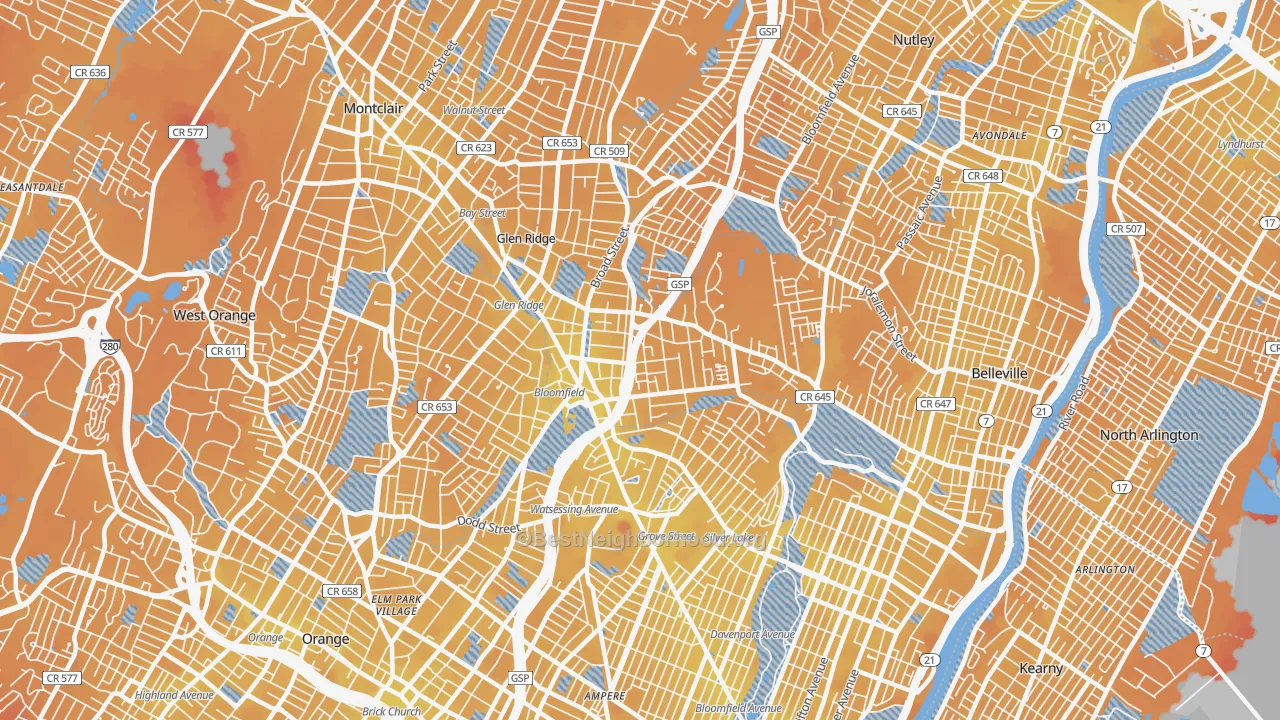 Transit Grade map of Bloomfield, NJ