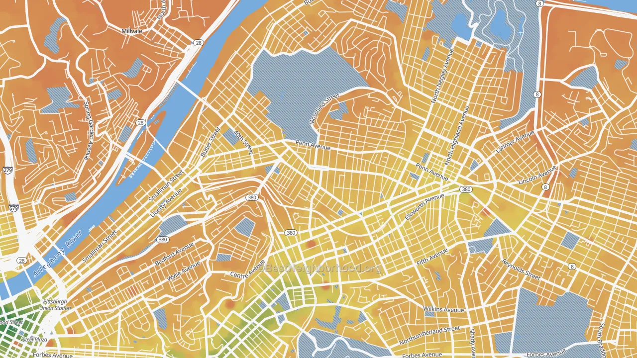 Transit Grade map of Bloomfield, Pittsburgh, PA