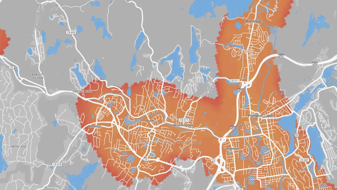 Transit Grade map of Bloomingdale, NJ