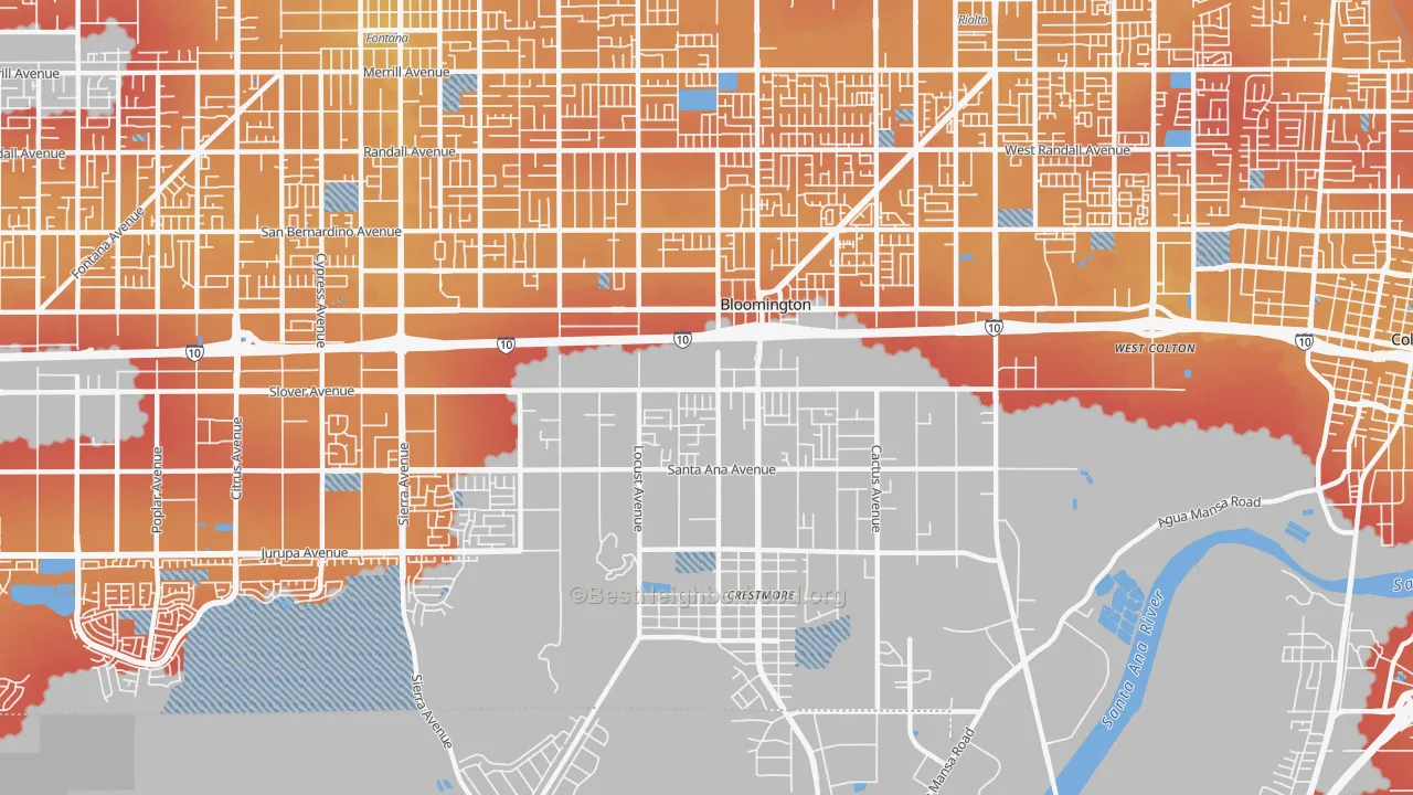 Transit Grade map of Bloomington, CA