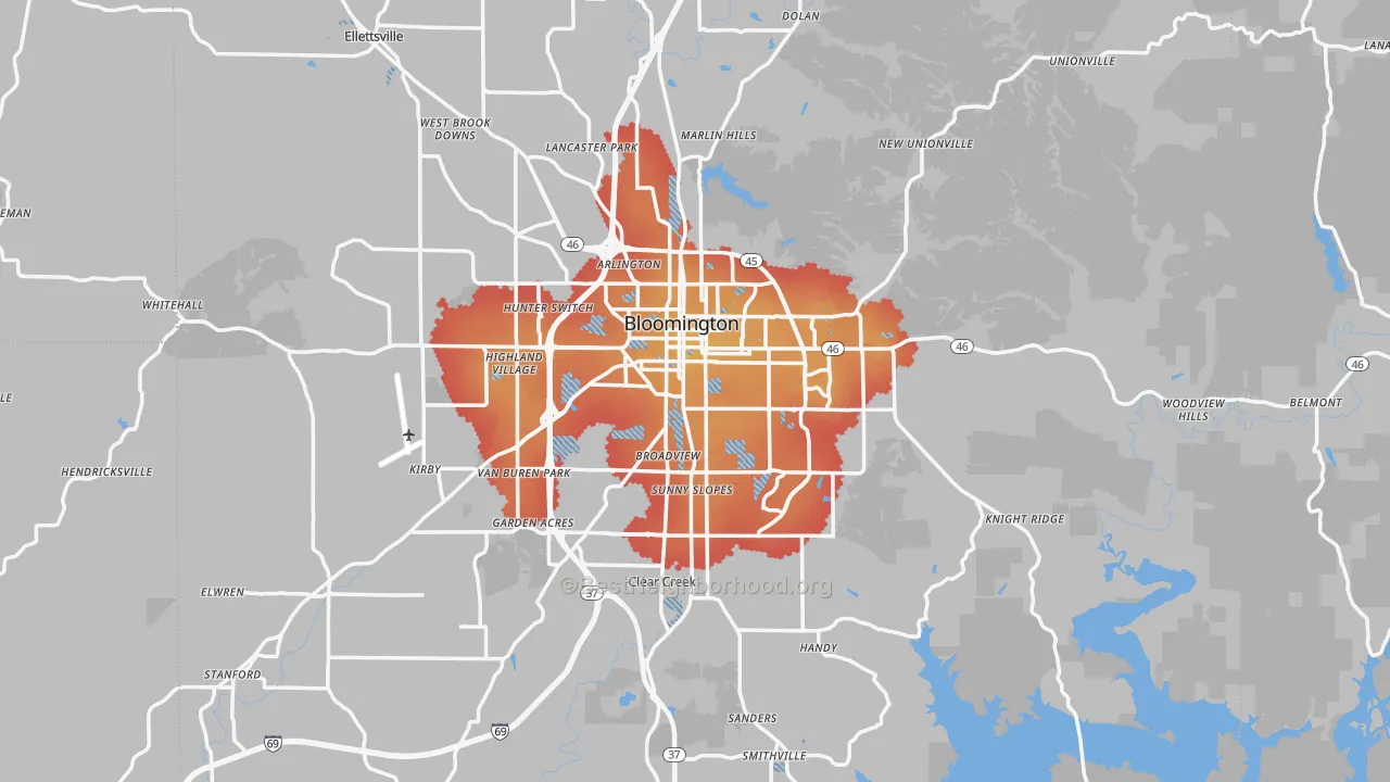 Transit Grade map of Bloomington, IN