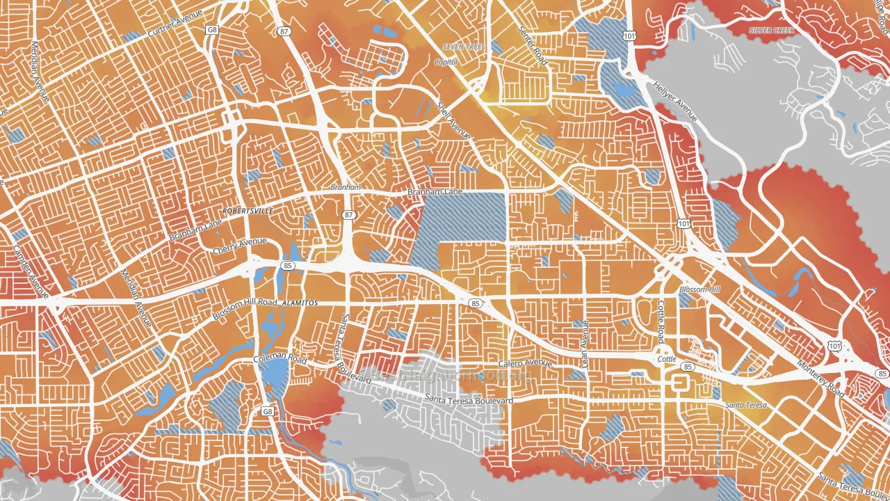 Transit Grade map of Blossom Valley, San Jose, CA