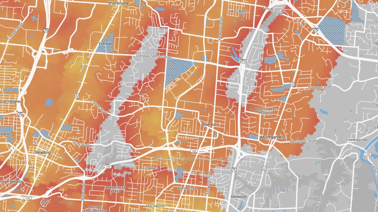 Transit Grade map of Blue Ash, OH