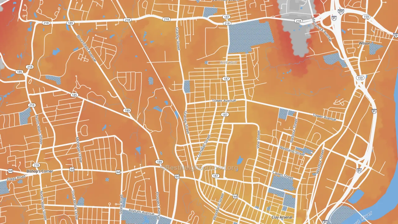 Transit Grade map of Blue Hills, Hartford, CT