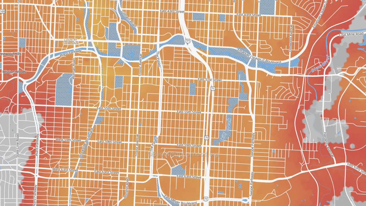 Transit Grade map of Blue Hills, Kansas City, MO