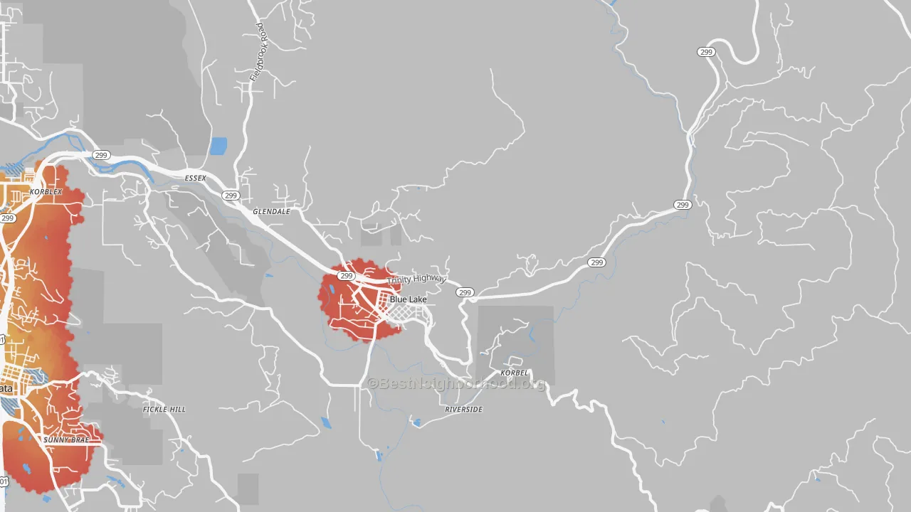 Transit Grade map of Blue Lake, CA