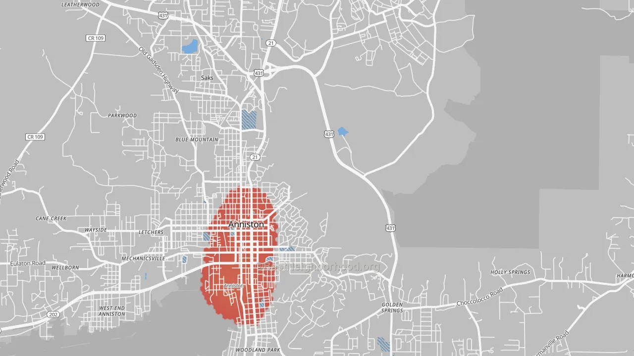 Transit Grade map of Blue Mountain, AL