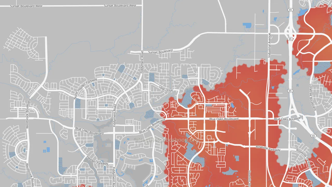 Transit Grade map of Blue Oaks, Roseville, CA