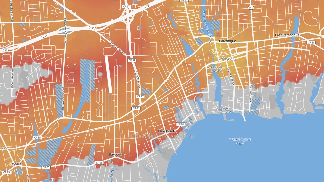 Transit Grade map of Blue Point, NY