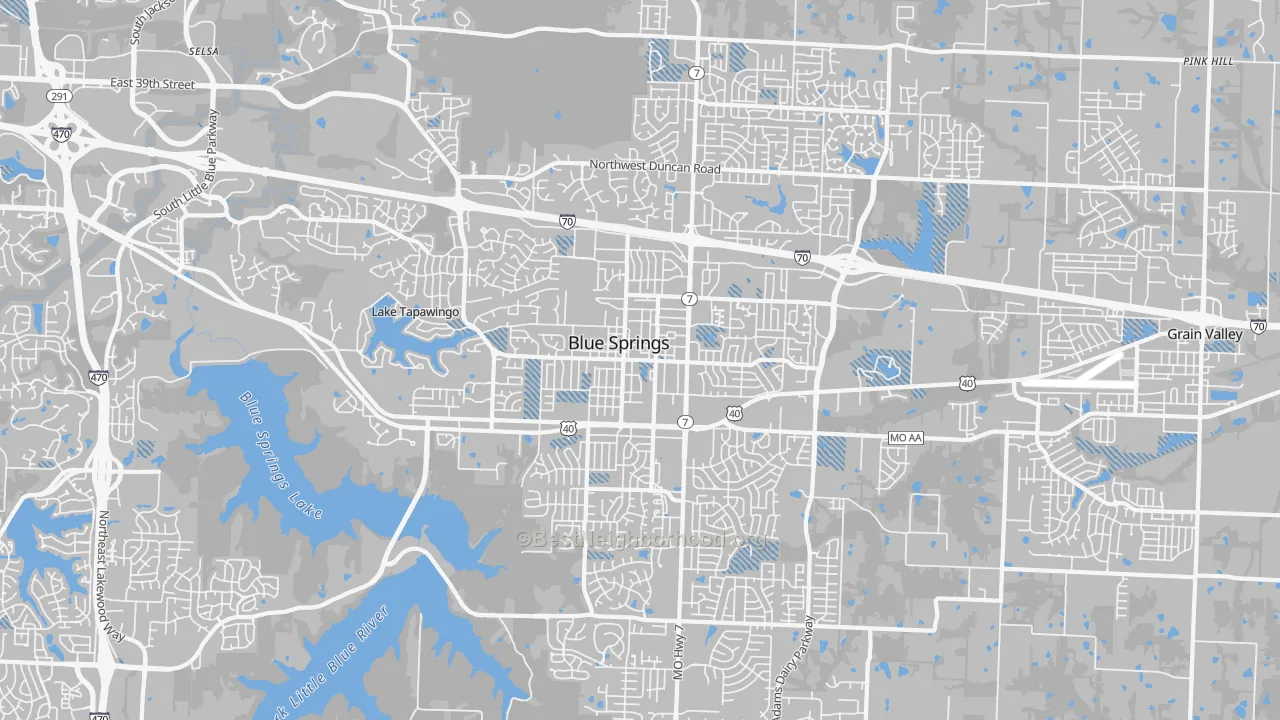 Transit Grade map of Blue Springs, MO