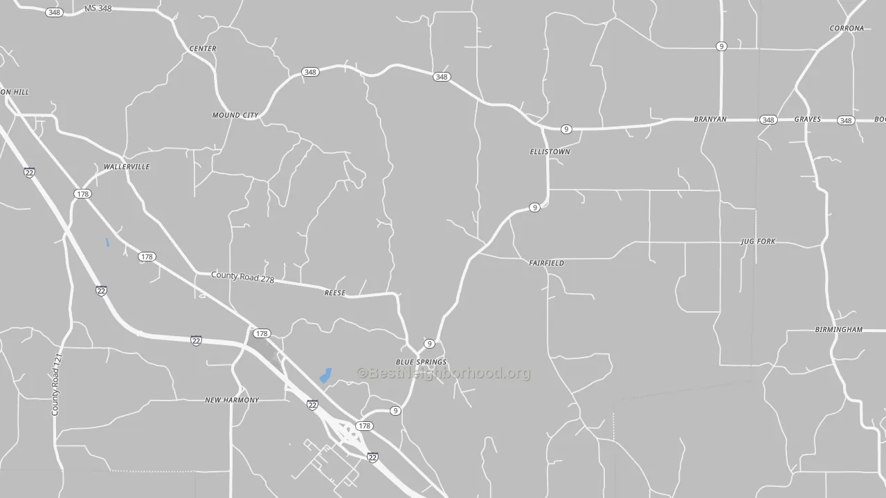 Transit Grade map of Blue Springs, MS