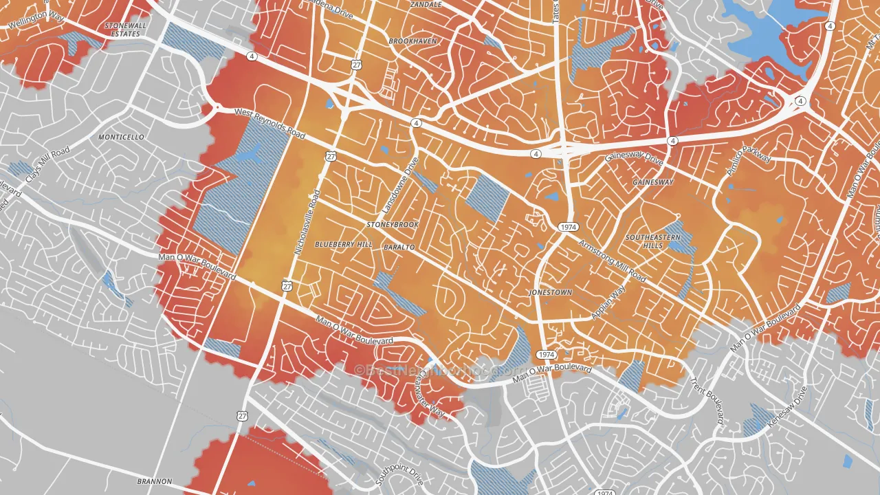 Transit Grade map of Blueberry Hill-Brigadoon-Stoneybrook, Lexington, KY