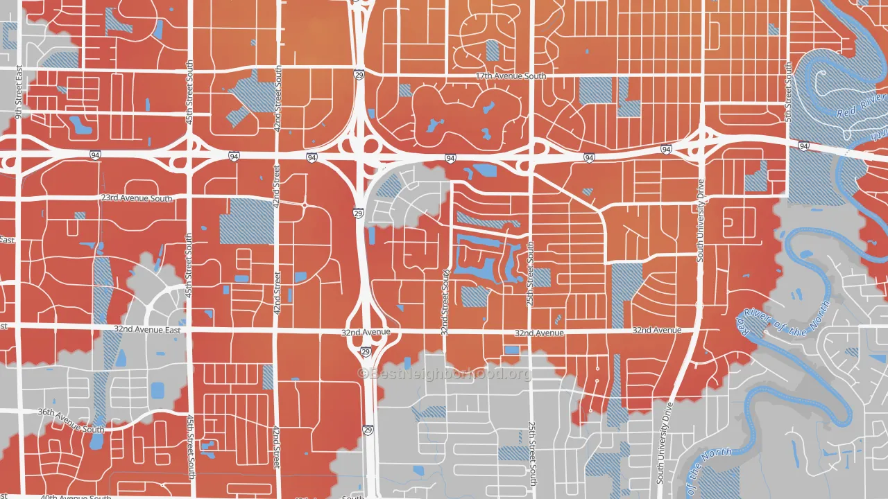 Transit Grade map of Bluemont Lakes, Fargo, ND